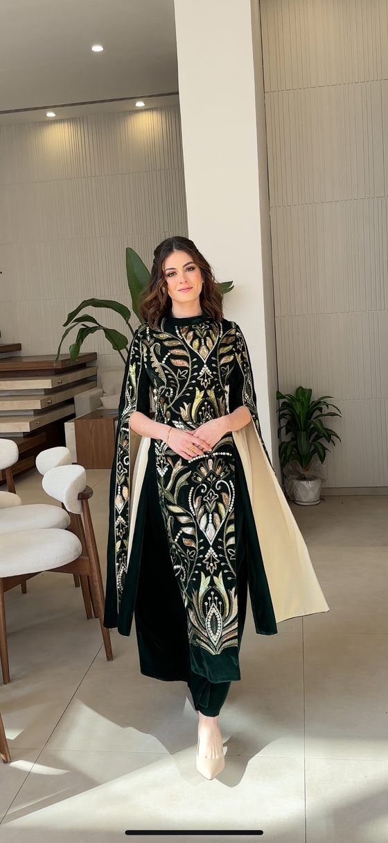 Velvet ornaments dress in green