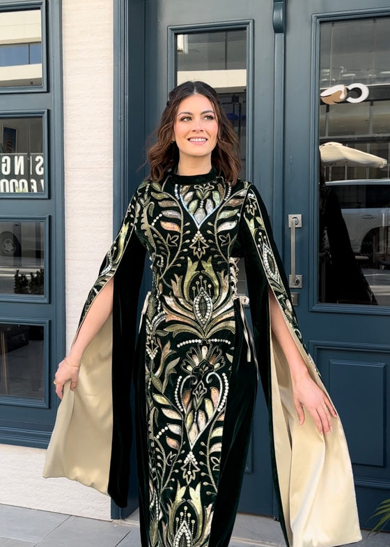 Velvet ornaments dress in green