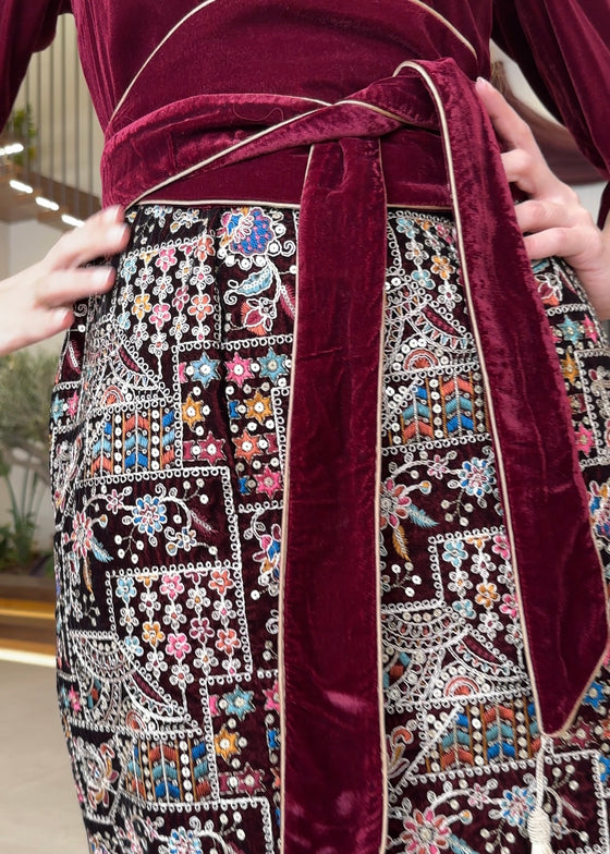 Velvet maroon dress- pattern 01