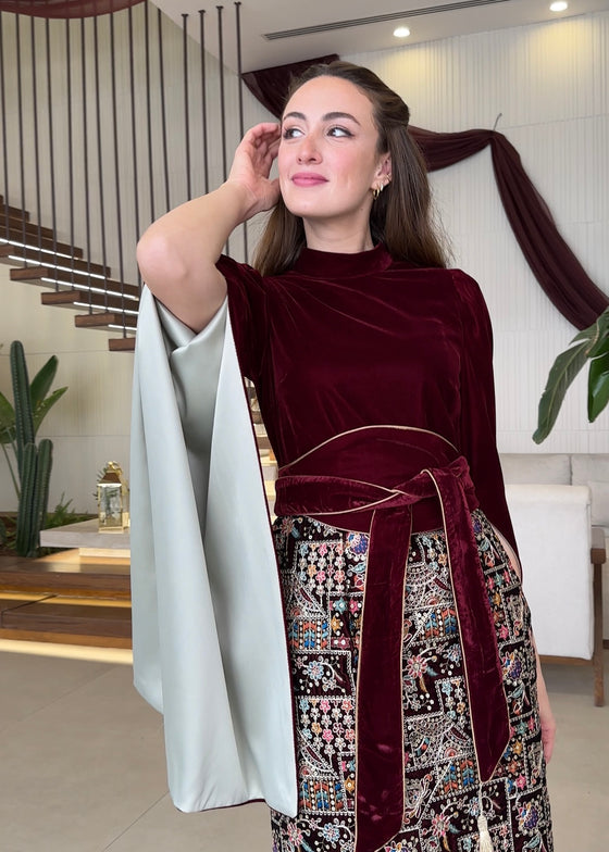 Velvet maroon dress- pattern 01