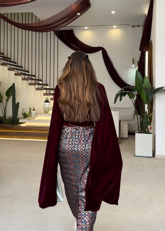 Velvet maroon dress- pattern 02
