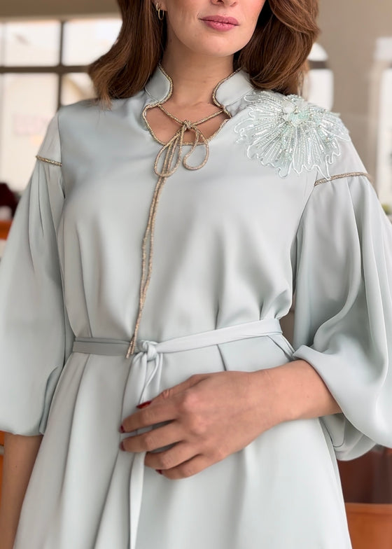 Satin dress with flower detail
