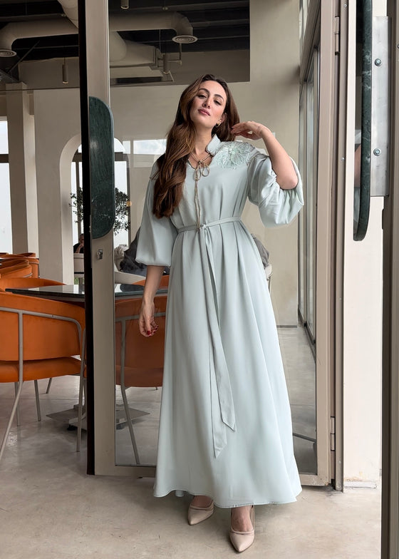Satin dress with flower detail